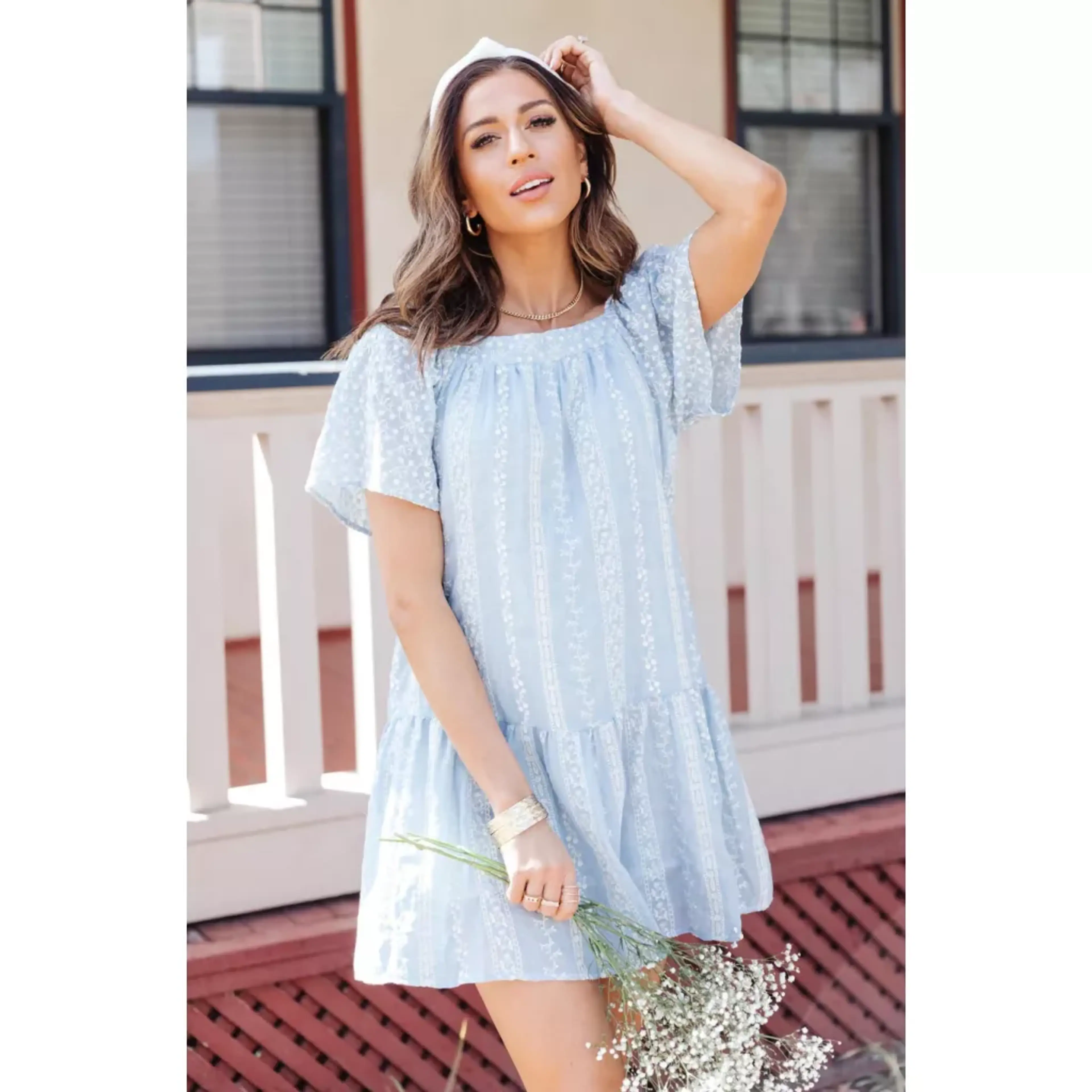 BRITTANY BLUE EMBROIDERED DRESS