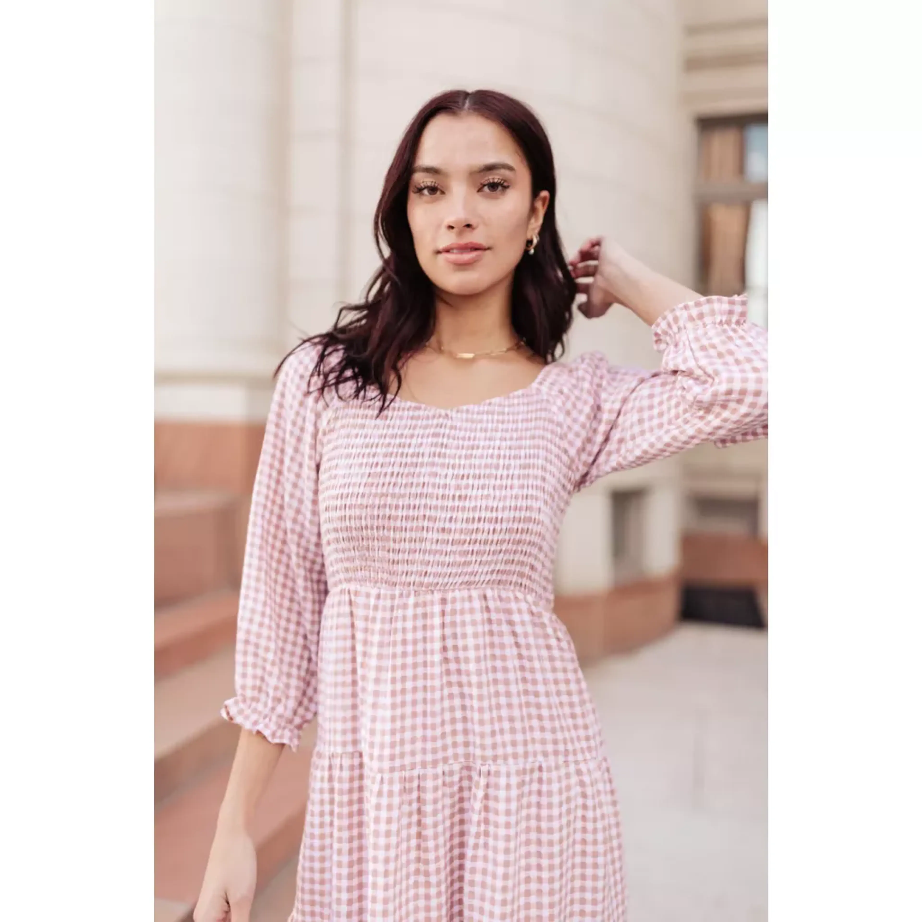 Willow Gingham Tiered Midi Dress